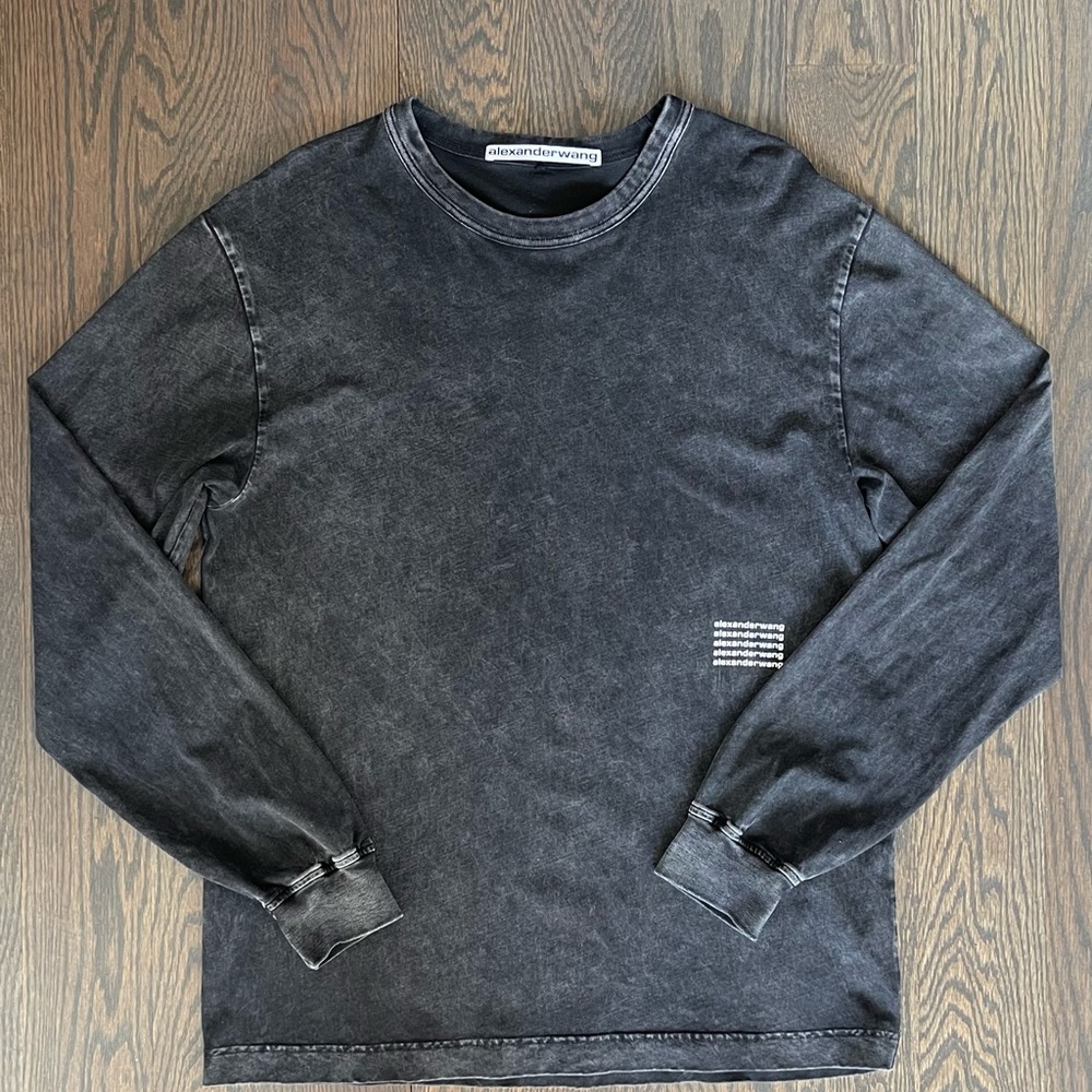 Alexander Wang Men’s Acid Wash Black Long Sleeve Tee / Gray Size M